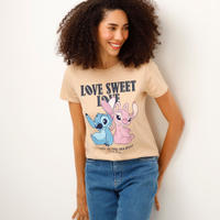 Camiseta de algodão stitch bege
