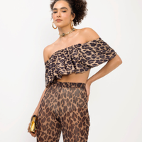 Top sem alça com babado animal print bege