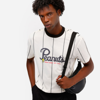 Camiseta masculina de algodão snoopy listrada off white