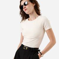 Blusa feminina de poliamida manga curta bege