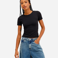 Blusa feminina de poliamida manga curta preta