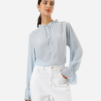 Bata feminina com babado texturizada azul