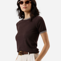 Blusa feminina de tricot manga curta marrom