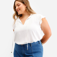 Blusa feminina de viscose manga curta plus size off white