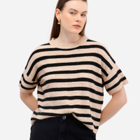 Blusa feminina de tricot listrada com lã preta