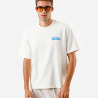 Camiseta box fit masculina com algodão estampada off white