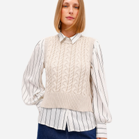 Colete feminino de tricot texturizado bege