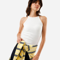 Regata básica feminina de algodão halterneck com bojo off white