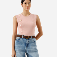 Regata feminina de tricot com botões rosa