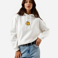 Blusão feminino de moletom com capuz garfield off white