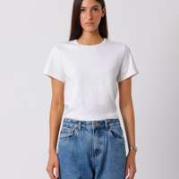 Camiseta baby tee feminina de algodão peruano mindset branca