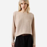 Suéter amplo feminino de tricot canelado bege