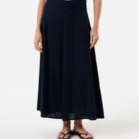Saia midi feminina com linho azul