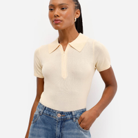 Polo feminina zíper invisível em tricot amarela