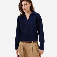 Polo básica feminina de tricot manga longa azul