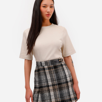 Camiseta feminina de algodão peruano oversized com recorte bege