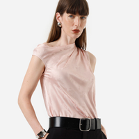 Blusa feminina de jacquard com pregas floral acetinada rosa