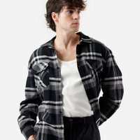 Camisa masculina de algodão manga longa xadrez preta