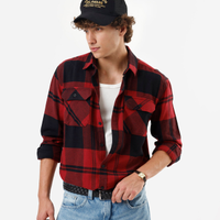 Camisa masculina de algodão manga longa xadrez vermelha