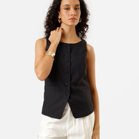 Colete de alfaiataria feminino risca de giz azul
