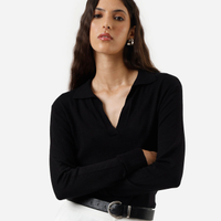 Polo básica feminina de tricot manga longa preta