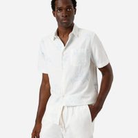 Camisa masculina de algodão com bolso folhagens colorida