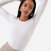 Body feminino de poliamida manga longa canelado off white