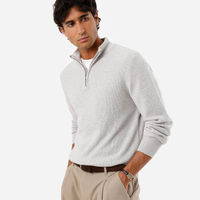 Suéter masculino de tricot gola alta com zíper cinza