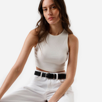 Cropped básico feminino de algodão canelado off white