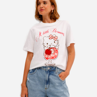 Camiseta feminina de algodão hello kitty texturizada off white