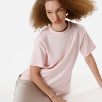 Camiseta básica feminina de algodão peruano oversized com fendas rosa