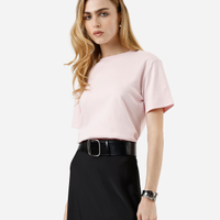 Camiseta básica feminina de algodão peruano oversized com fendas rosa