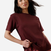 Camiseta básica feminina de algodão peruano oversized com fendas vinho