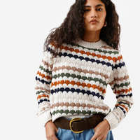 Suéter feminino de tricot chenille listrado off white
