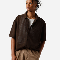 Camisa box masculina de tricot texturizada marrom