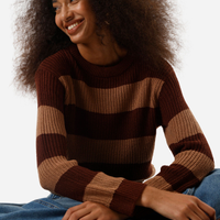 Suéter feminino de tricot listrado marrom