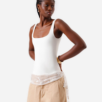 Body feminino de poliamida decote quadrado off white