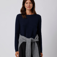 Suéter feminino de tricot gola redonda mindset azul