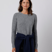 Suéter feminino de tricot gola redonda mindset cinza