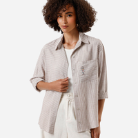 Camisa oversized feminina com algodão listrada marrom