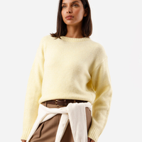 Suéter feminino de tricot gola redonda amarelo