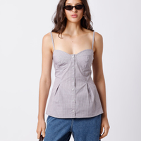 Blusa peplum feminina de algodão alça fina xadrez mindset marrom