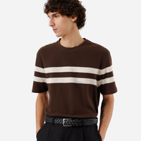 Camiseta masculina de algodão manga curta listrada texturizada marrom