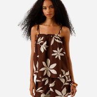 Blusa alça fina feminina com linho floral marrom