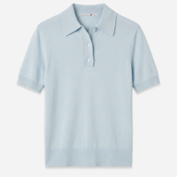 Polo feminina de tricot manga curta azul
