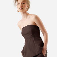 Blusa peplum feminina de algodão sem alça com recortes marrom