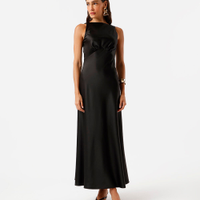 Vestido feminino longo liso com franzido preto