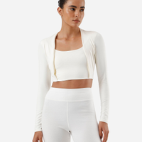 Cropped feminino de poliamida esportivo manga longa off white