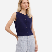Colete feminino de tricot com botões azul