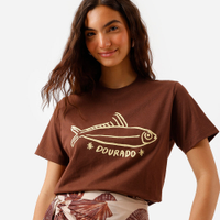 Camiseta feminina de algodão estampada marrom